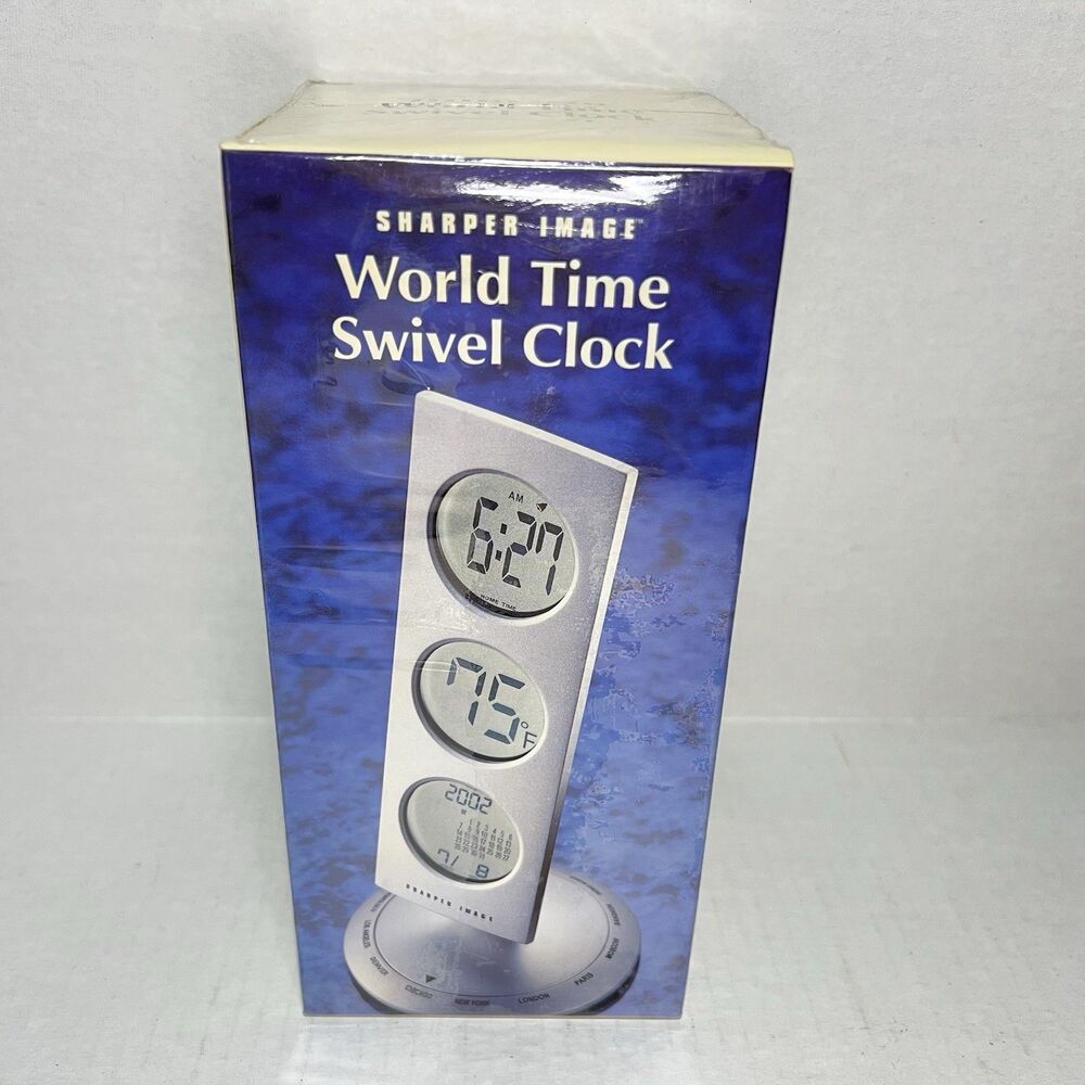 Sharper Image MI600 World Time Swivel Clock Temp Time Calendar NEW